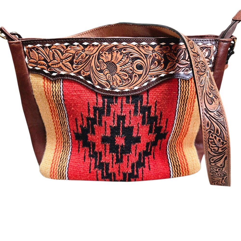 AD American Darling Signature Crossbody Bag Hand Tooled Leather Saddle Blanket